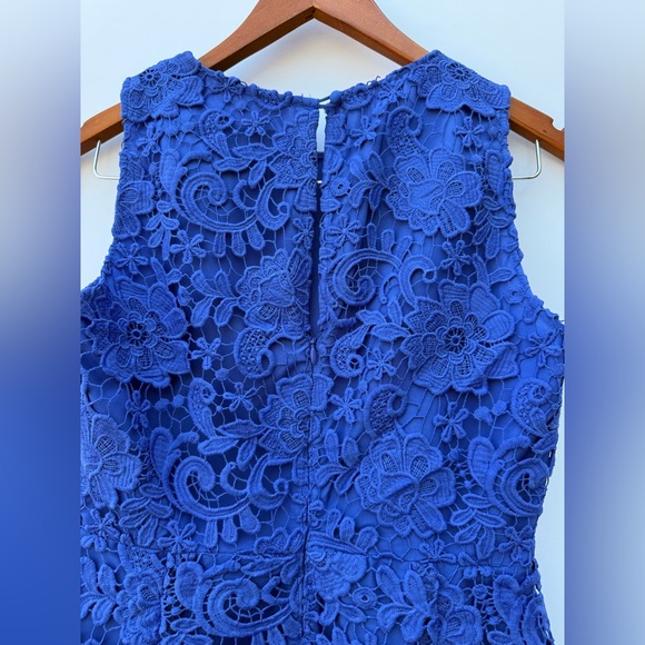J.Crew Floral Lace Sleeveless Sheath Mini Dress Cocktail Party Royal Blue SZ 4P - Picture 11 of 14